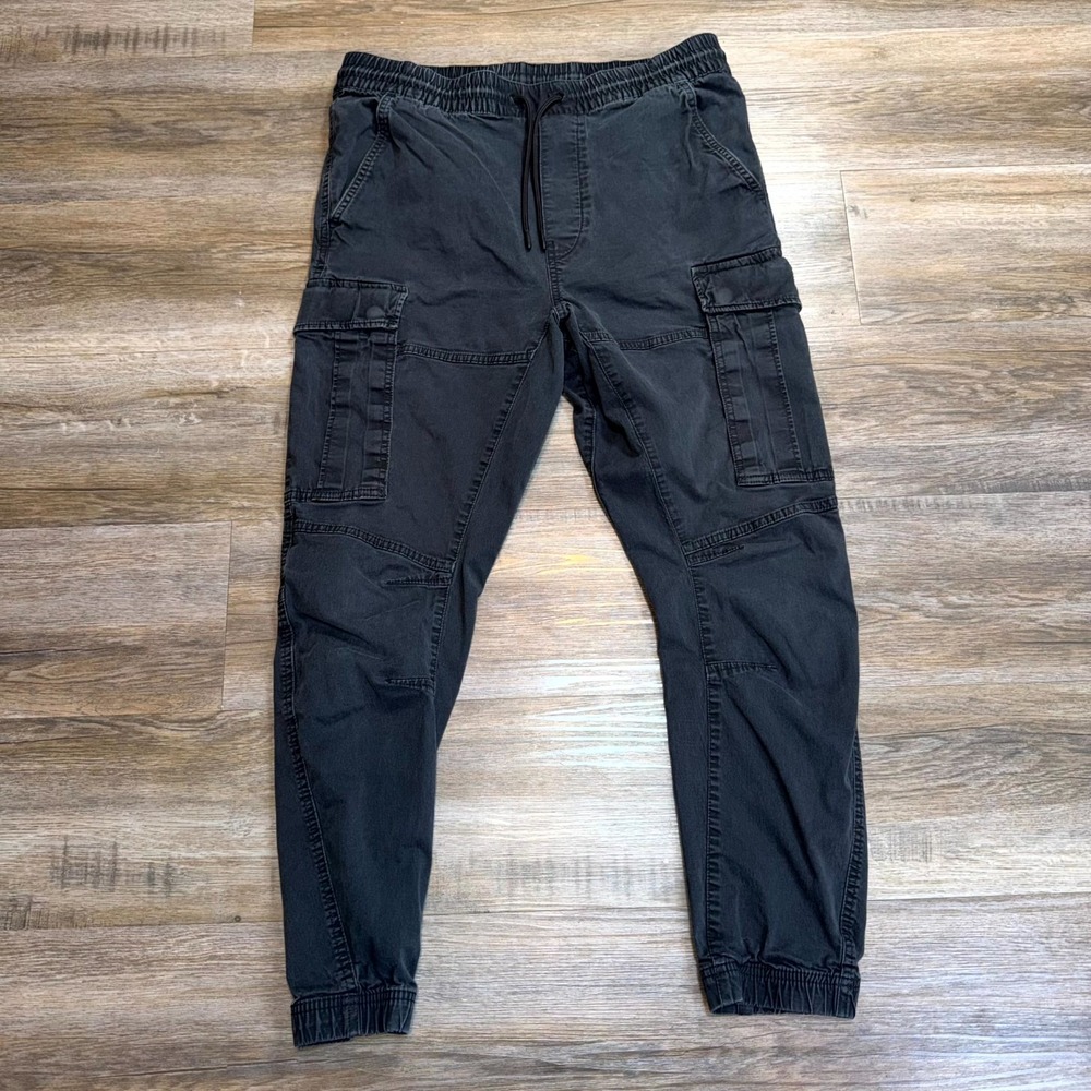 H&M Charcoal Gray Slim-Fit Cargo Jogger Pants Mens M Elastic Drawstring Waist